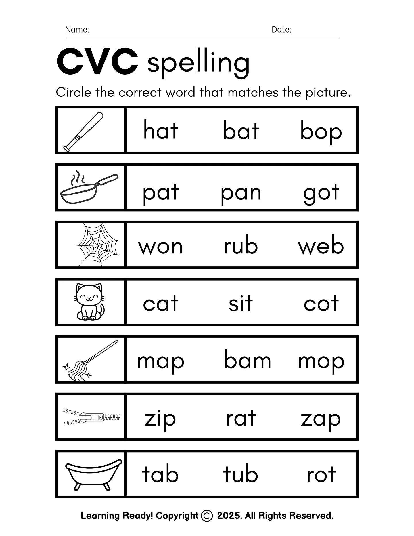 CVC Practice Worksheet 1