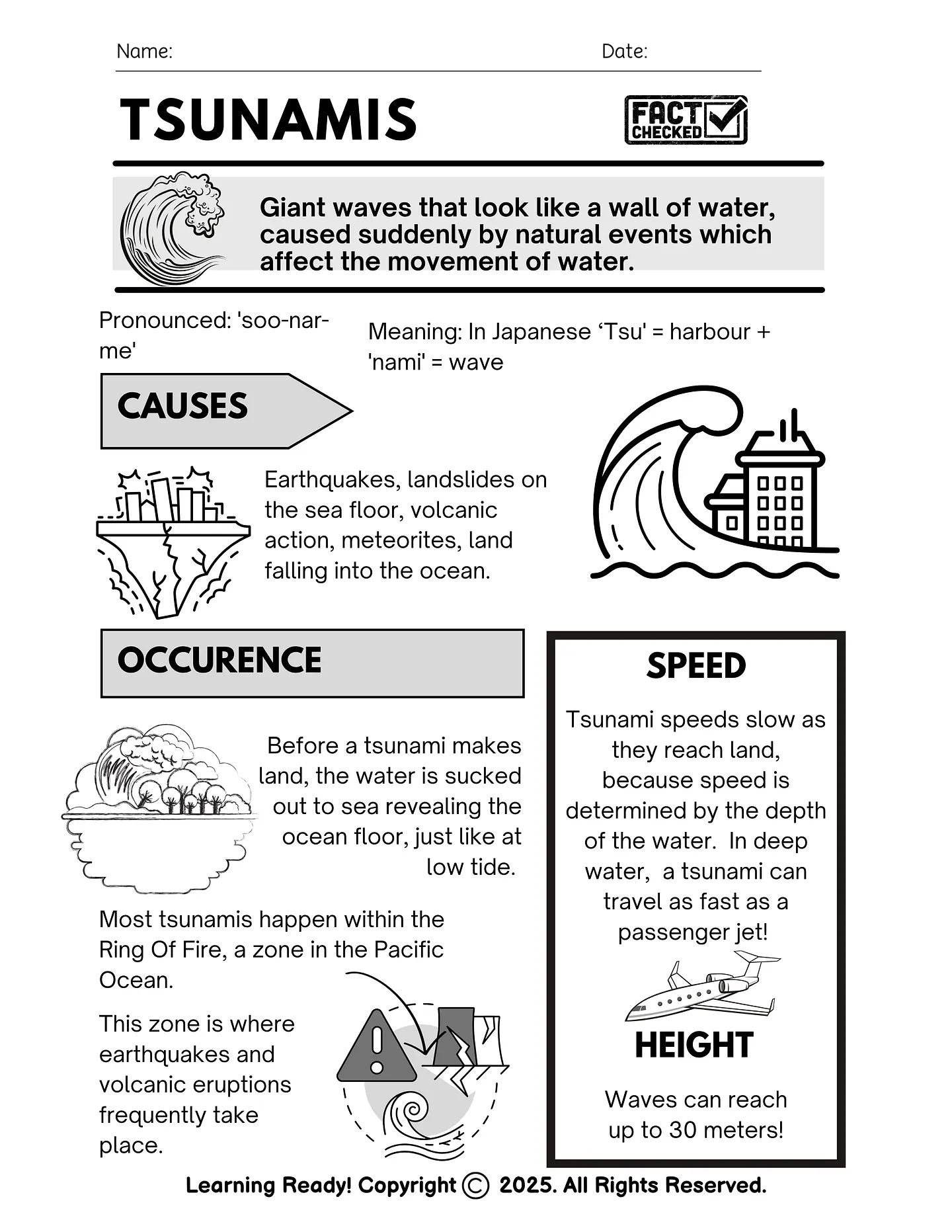 Facts About Tsunamis: Reading Comprehension Worksheet 1