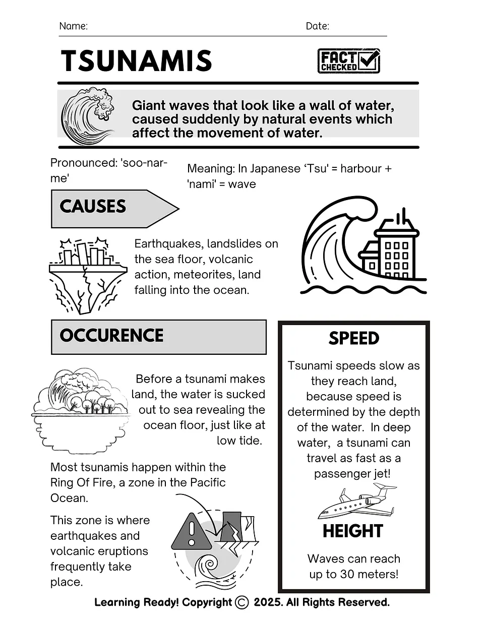 Facts About Tsunamis: Reading Comprehension Worksheet 1