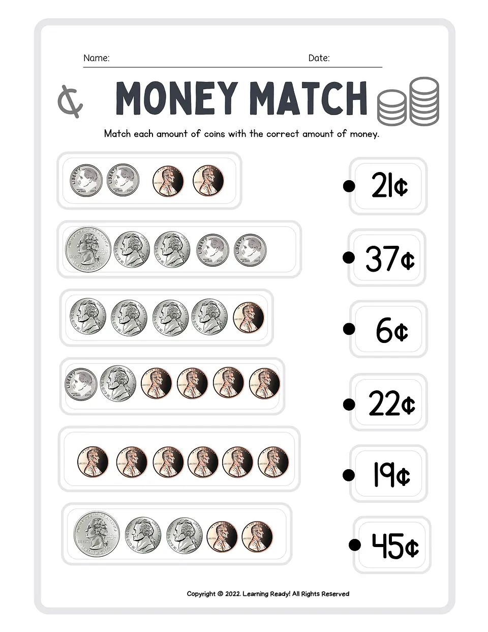 Money Match Worksheet 1