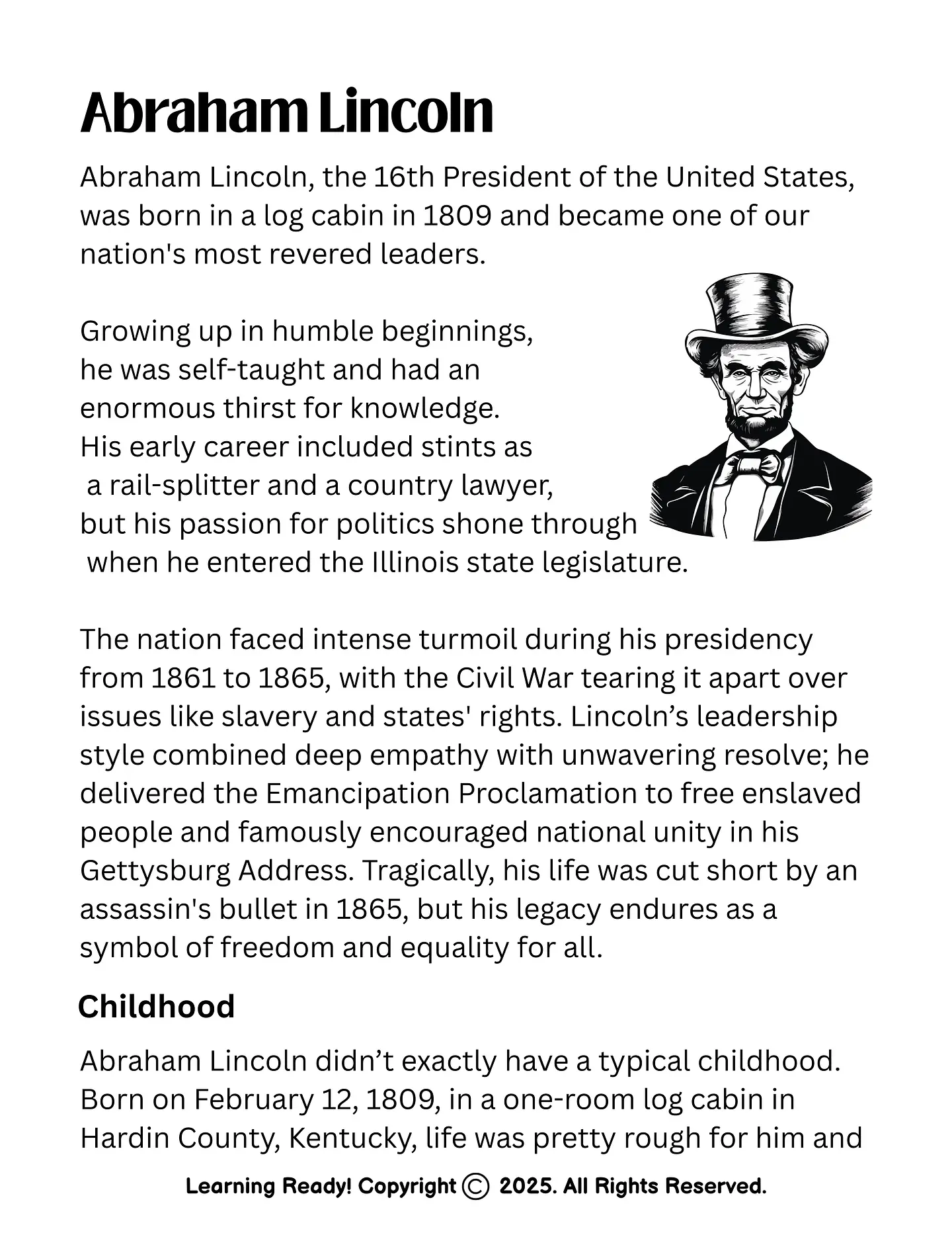 Abraham Lincoln: Reading Comprehension 1