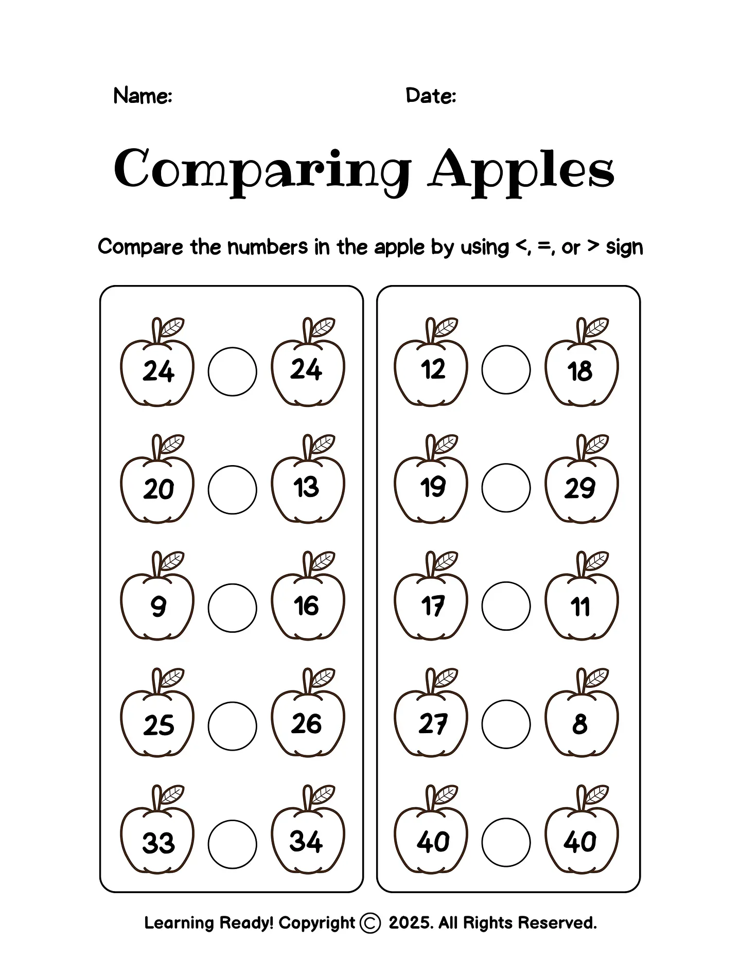 Comparing Apples: Greater Than, Less Than, Equal To 1