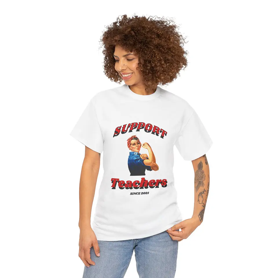 Support Teachers White Fitted T-Shirt 1