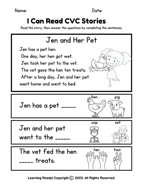 Jen and Her Pet-CVC Story
