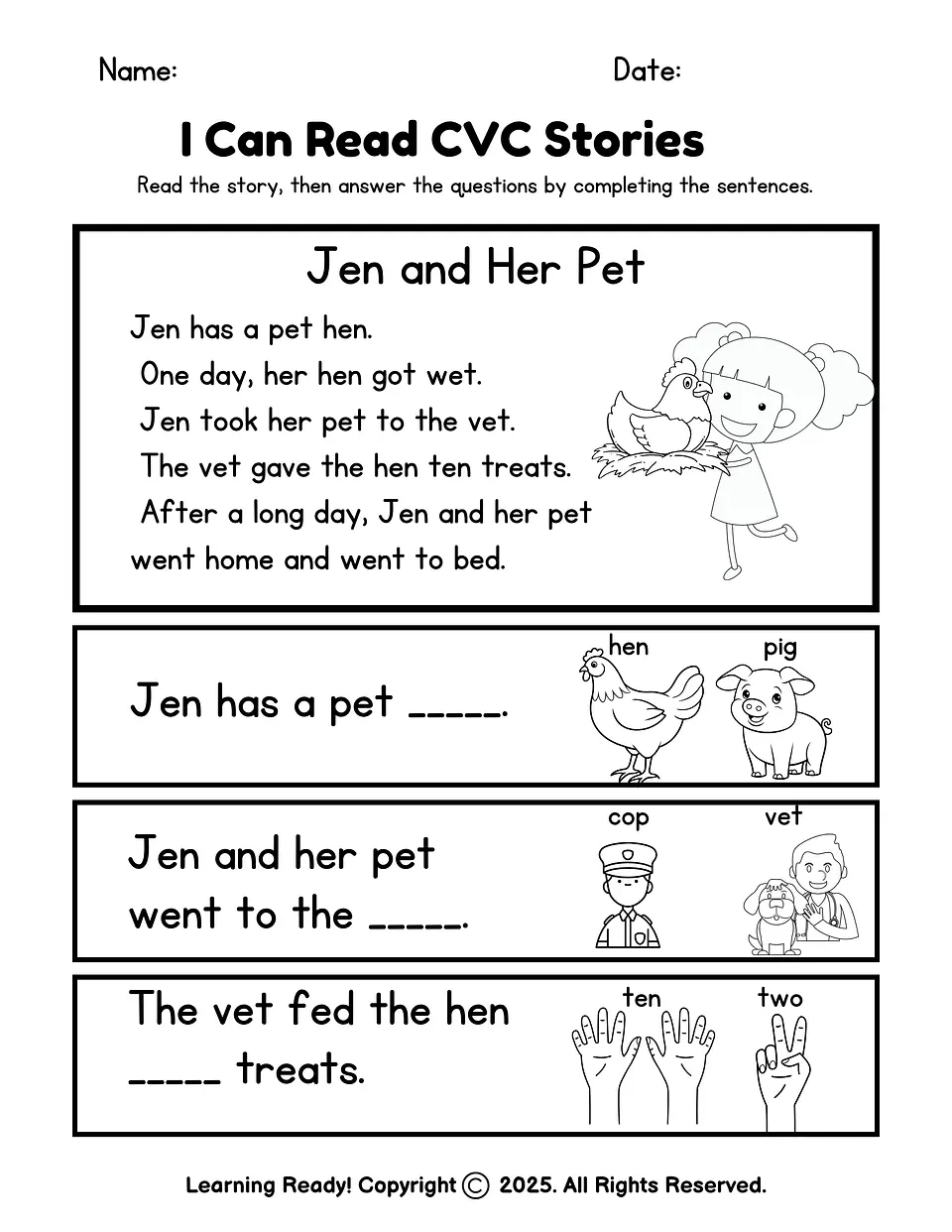 Jen and Her Pet-CVC Story 1