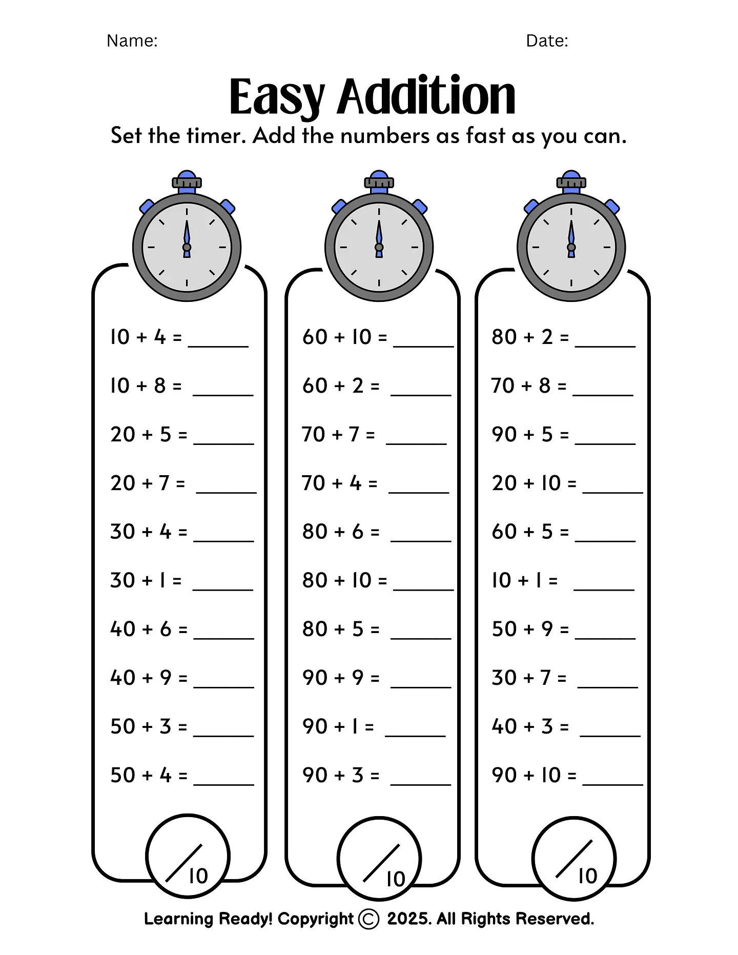 Easy Addition Worksheet 1