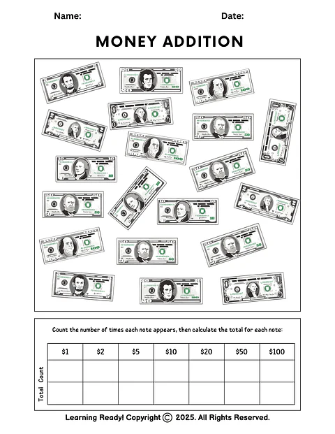 Money Addition Worksheet