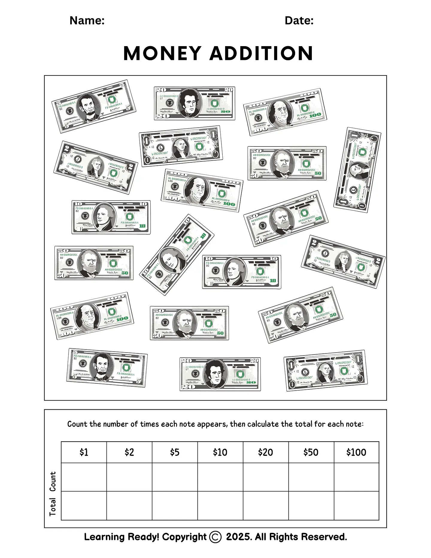 Money Addition Worksheet 1