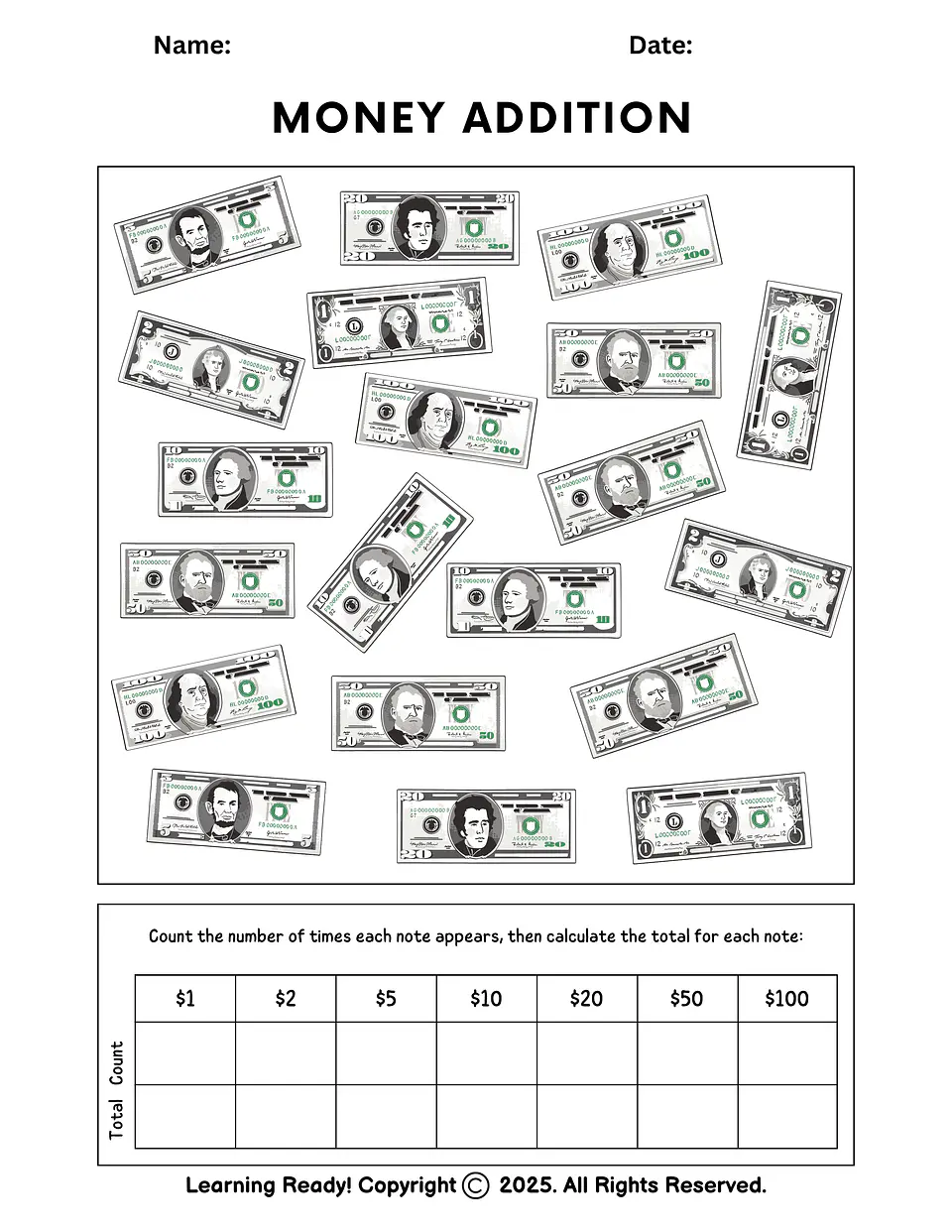 Money Addition Worksheet 1