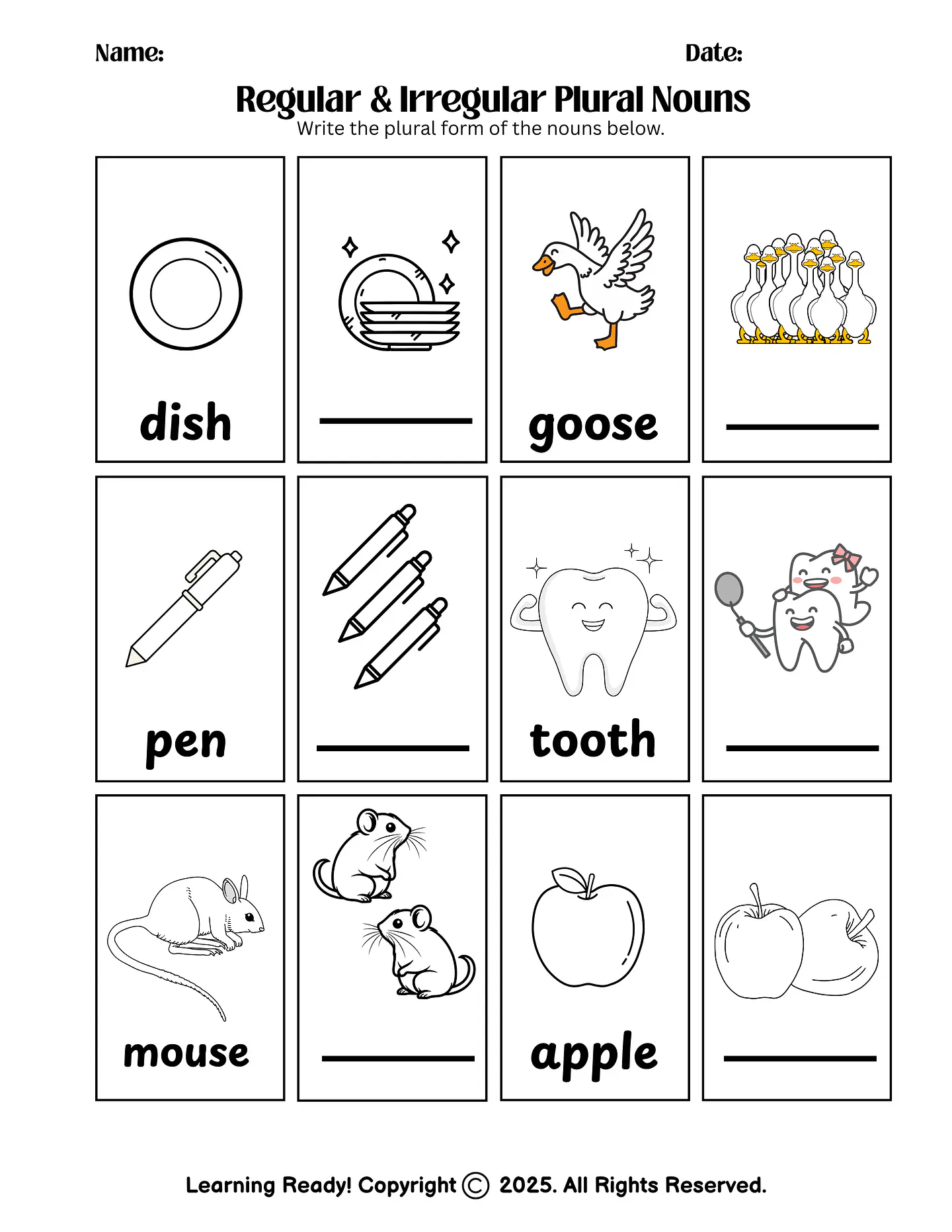 Regular & Irregular Plural Nouns Worksheet 1