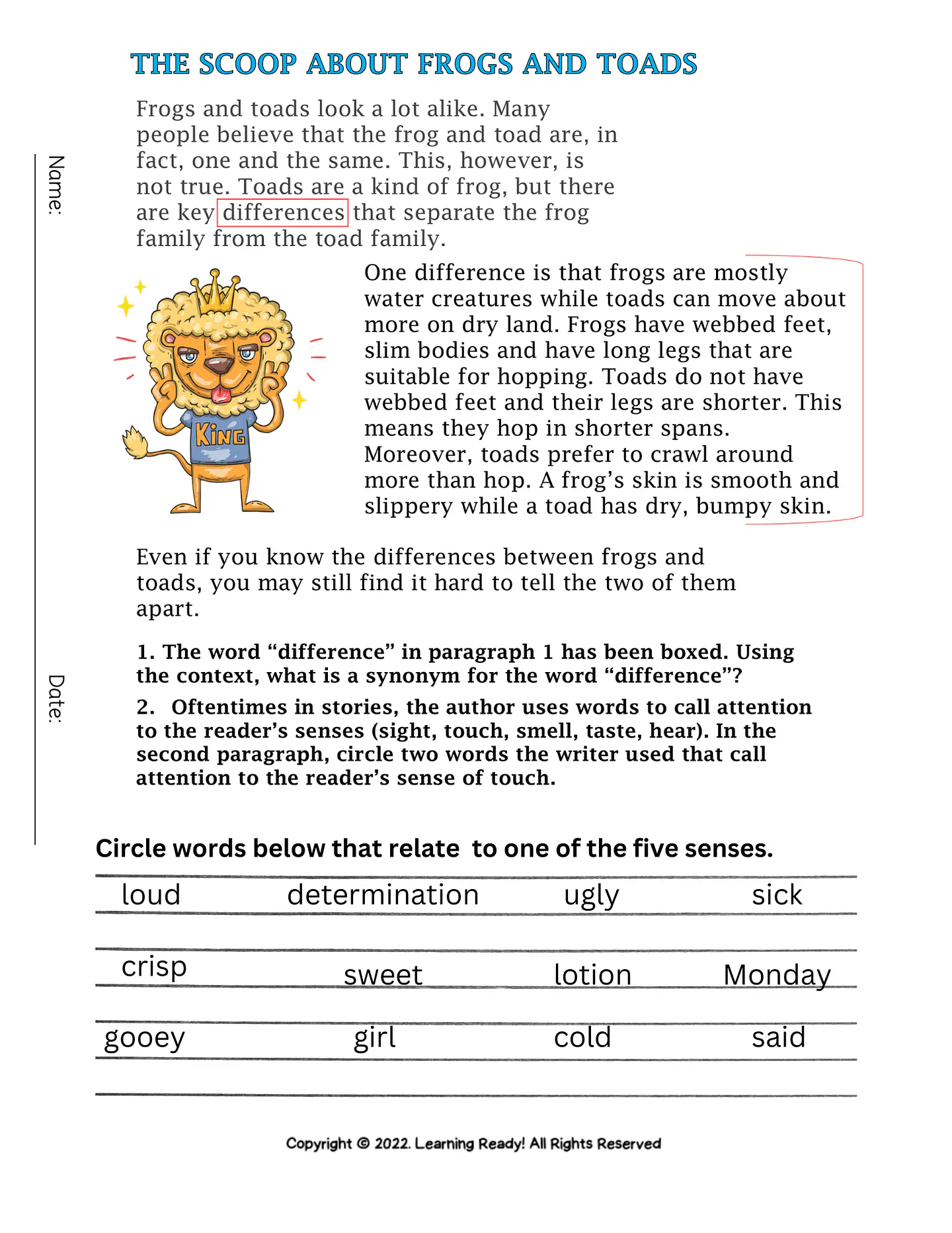 Reading Comprehension Activities Packet 1