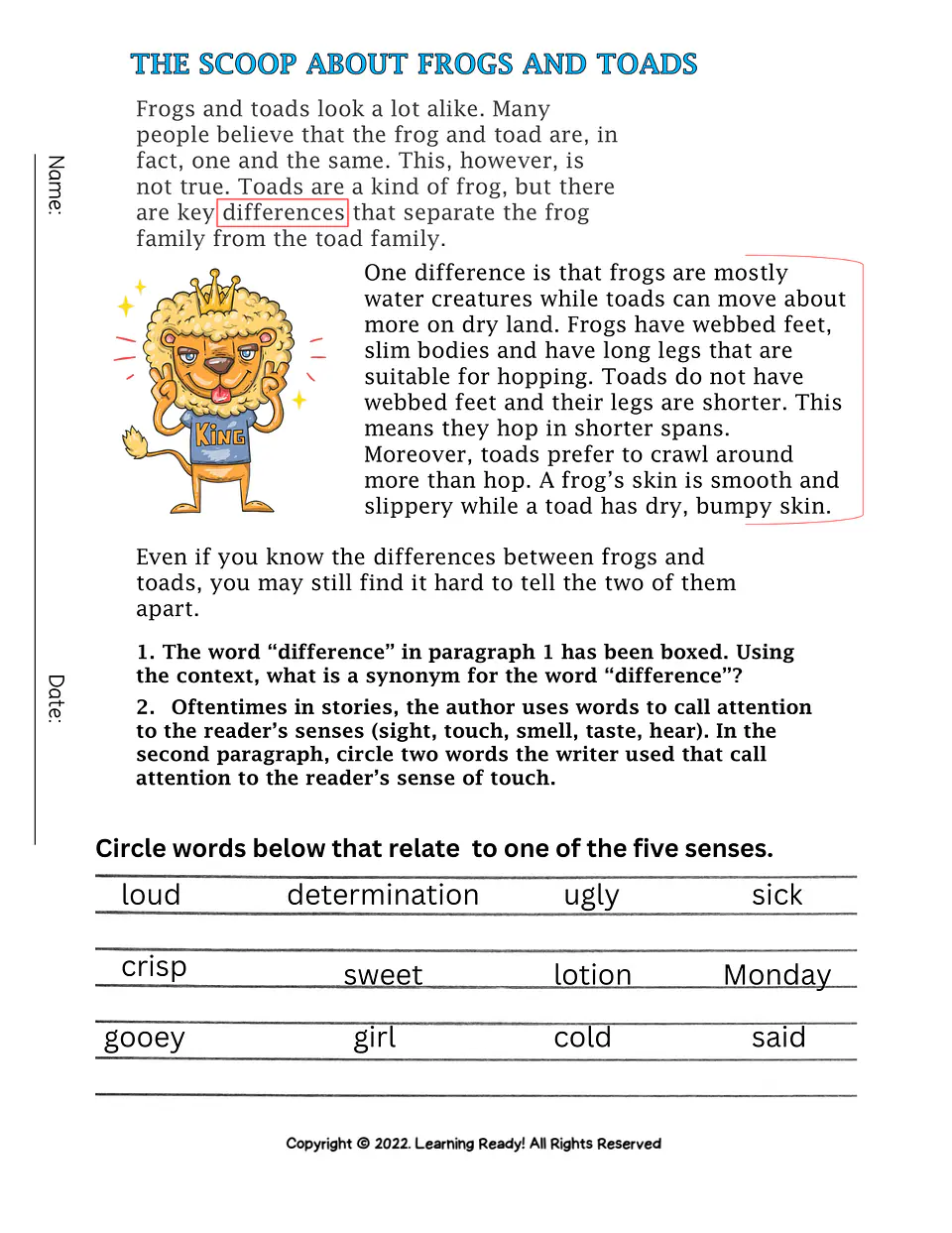 Reading Comprehension Activities Packet 1