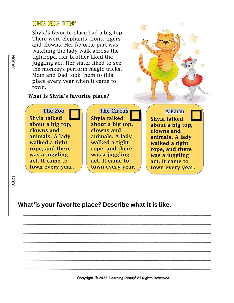 Reading Comprehension Activities Packet 2