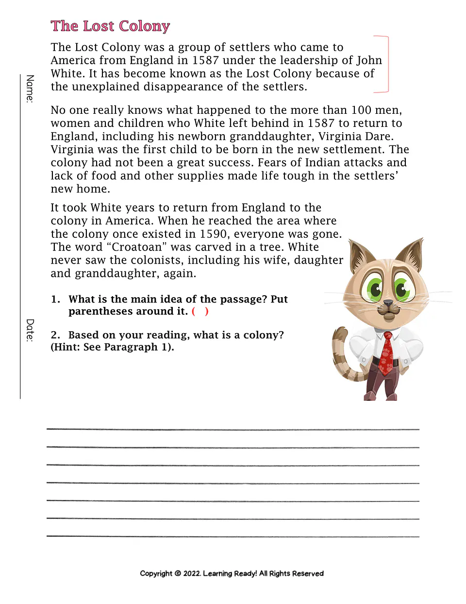 Reading Comprehension Activities Packet 3