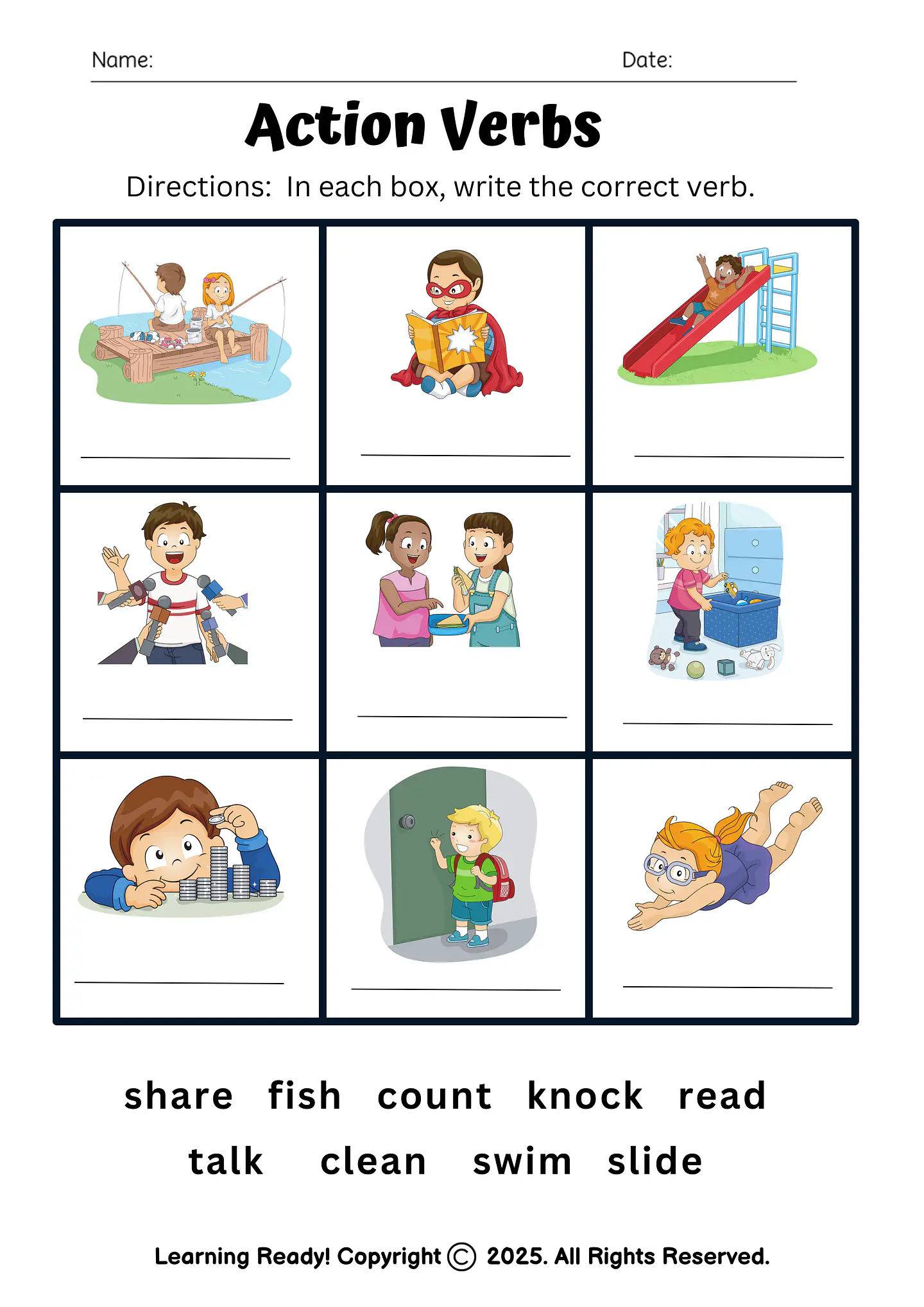 Action Verbs Worksheet 1