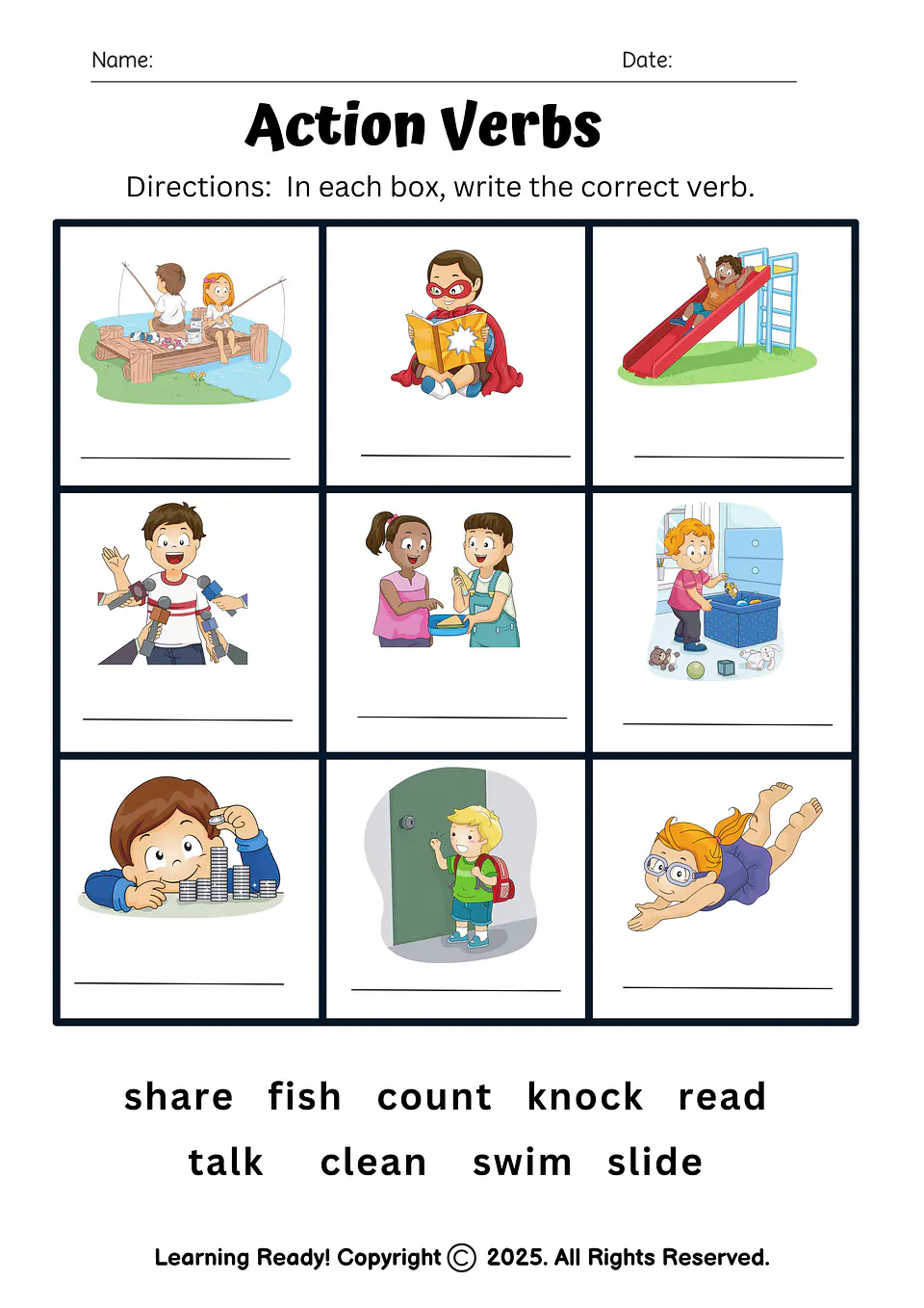 Action Verbs Worksheet 1