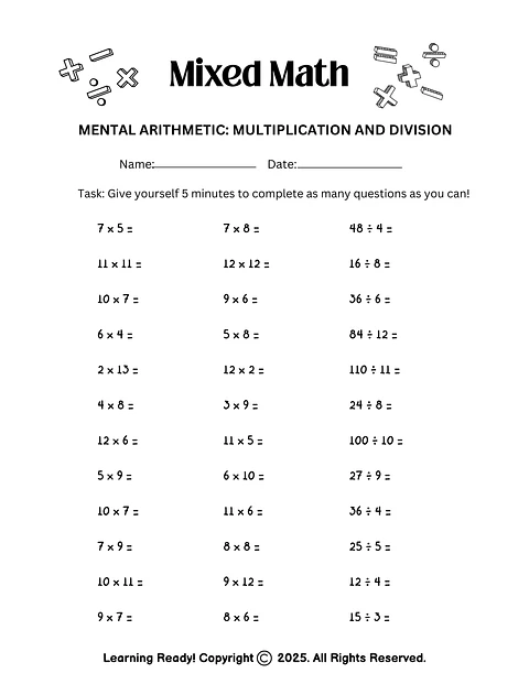 Mixed Math: Multiplication & Division Worksheet