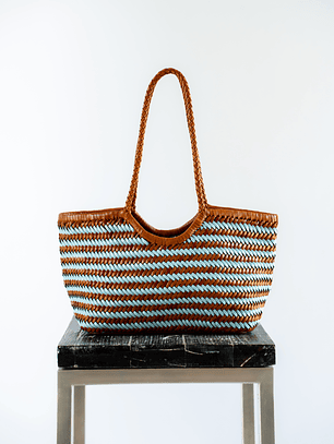 Tote - Mix 48 - Tan/Baby Blue