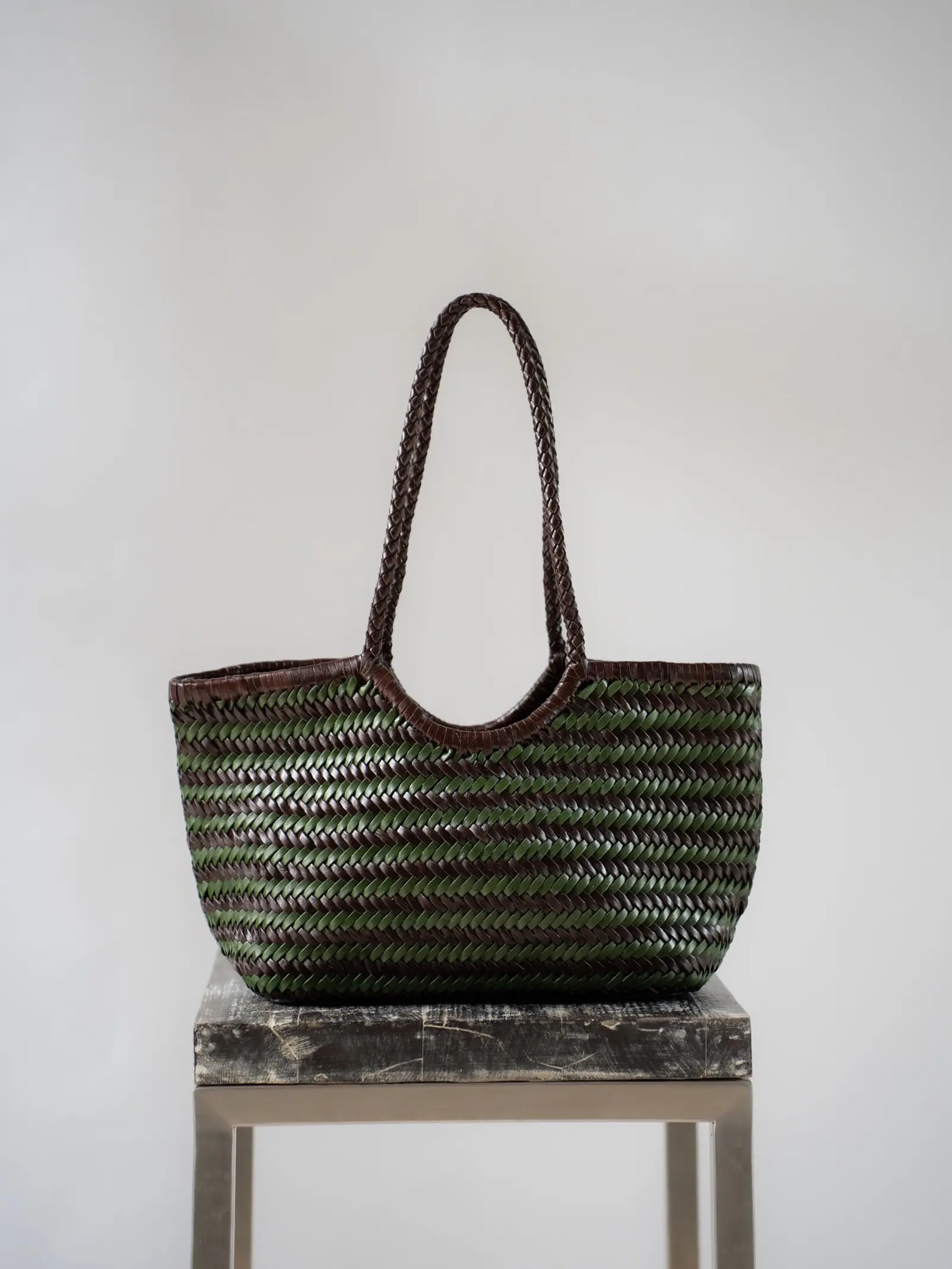 Tote - Mix 46 - Green/ Dark Brown 