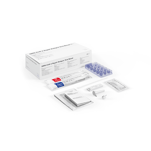 CAJA TEST RAPIDO ANTIGENO NASAL- 25 test -  ENVASE KIT (Extraction Buffer Tube -Disposable Sampling Swab -Rapid Antigen Test Nasal -Nozzle cap)