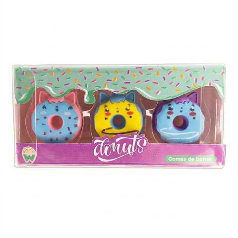 Set gomas de borrar donuts 3 unidades