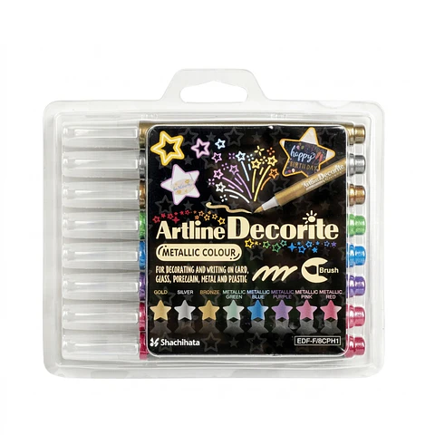 Set 8 marcadores Artline Decorite Brush colores metálicos