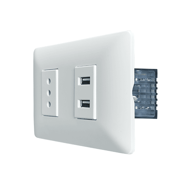 Enchufe simple 10a 250V + enchufe USB blanco Stanford