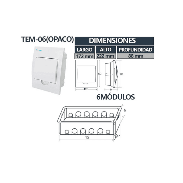 Tablero Embutido 6 Polos Tapa Opaca 