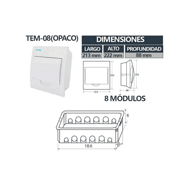 Tablero Embutido 8 Polos Tapa Opaca 