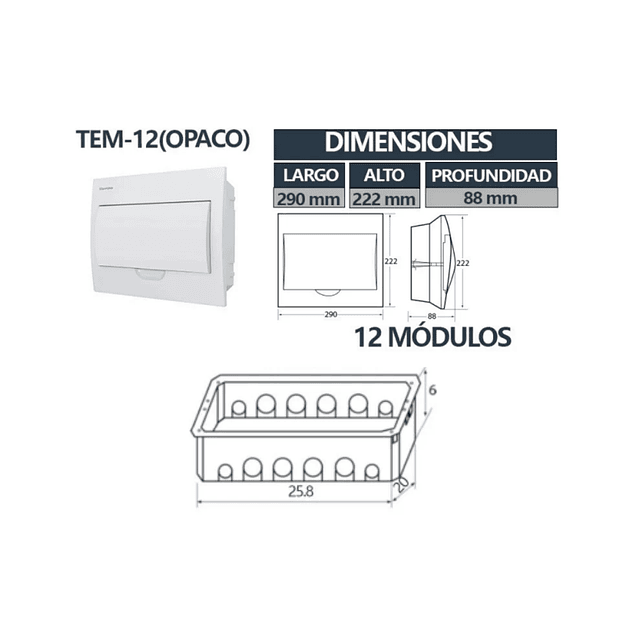 Tablero Embutido 12 Polos Tapa Opaca 