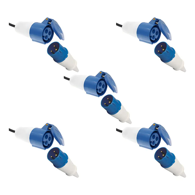 Pack 5 Enchufe industrial Hembra Volante + enchufe industrial Macho Volante 16A 2P+T 220V