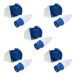 Pack 5 Enchufe Hembra S/P + Macho 16A 2P+T 220V
