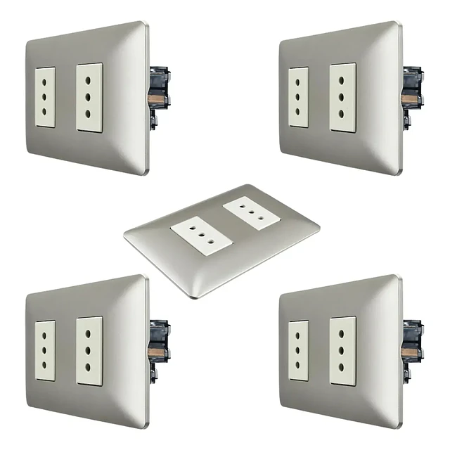 Pack 5 enchufe doble champagne 10a 250v Stanford