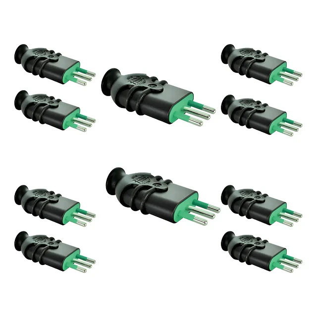 Pack 10 enchufe macho volante 10A pesado negro Fanton 2p+t 250v 