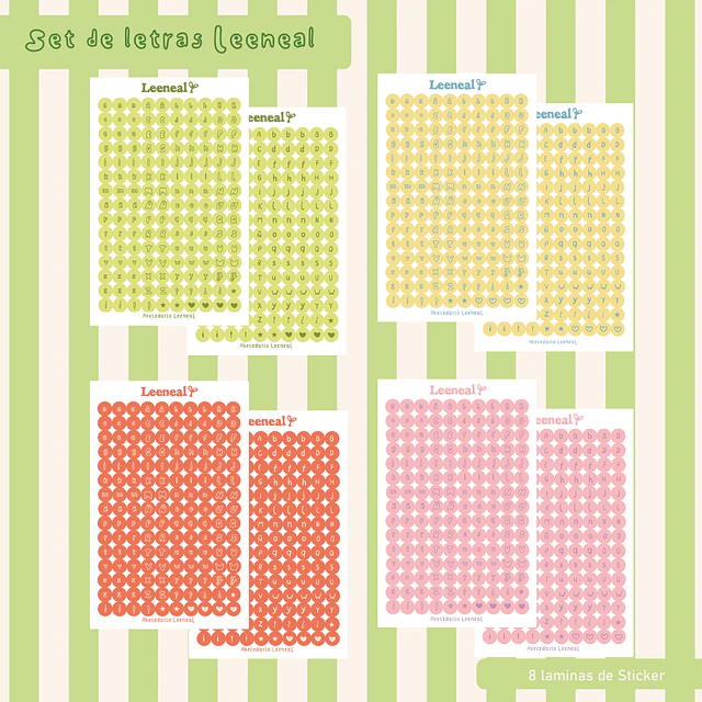 Set de laminas de stickers abecesario Leeneal 