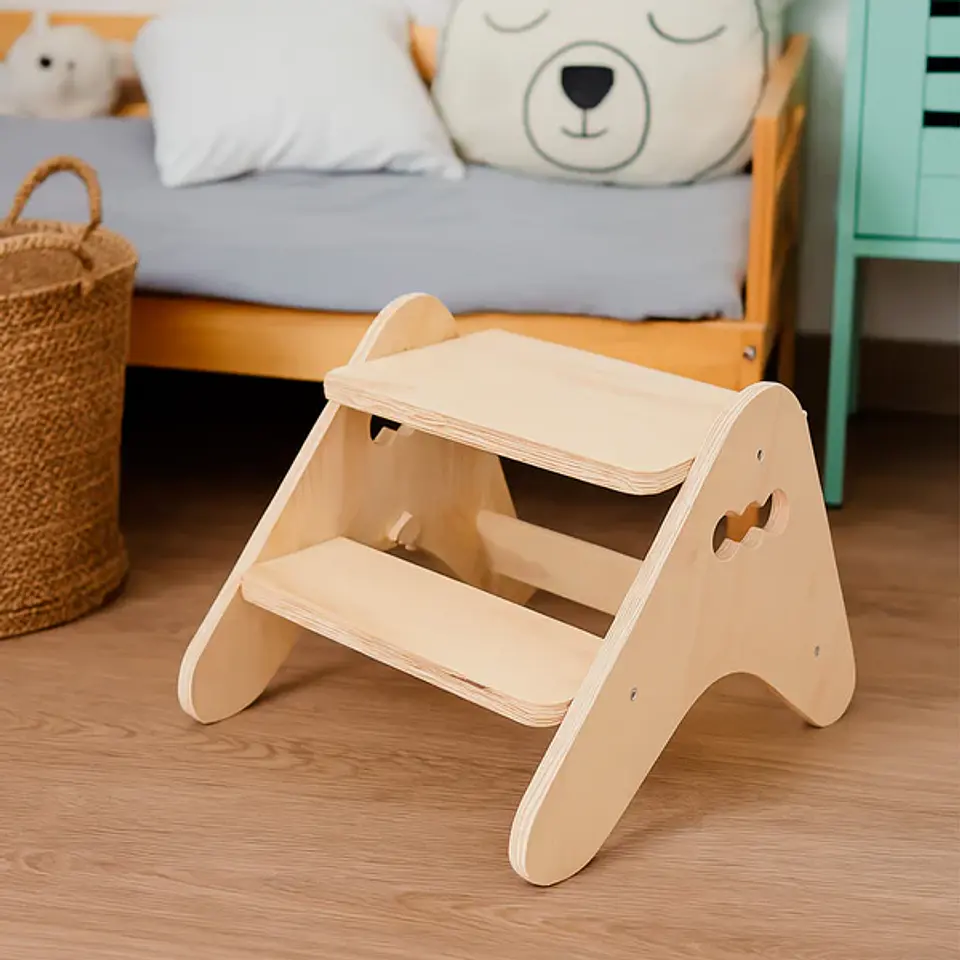 Escalera 2 en 1 Montessori de Madera para Niños (Escalón + Banquito) 1