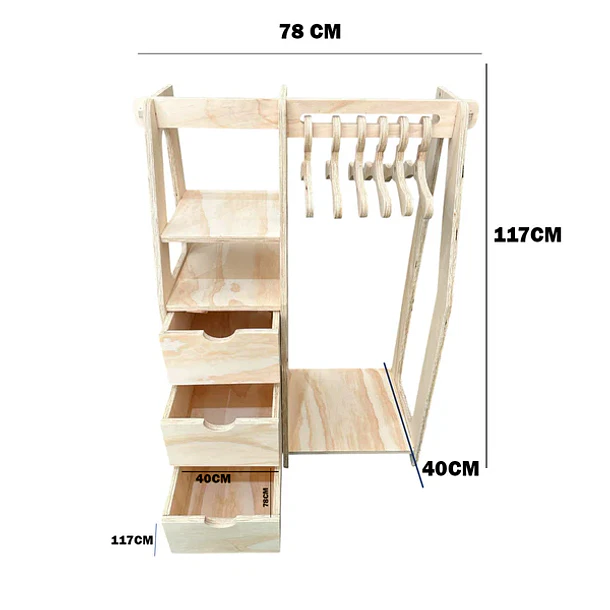 Clóset Montessori de Madera con 6 Colgadores 4