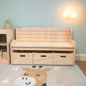 Banco Organizador Montessori de Madera para Niños con 3 Cajones