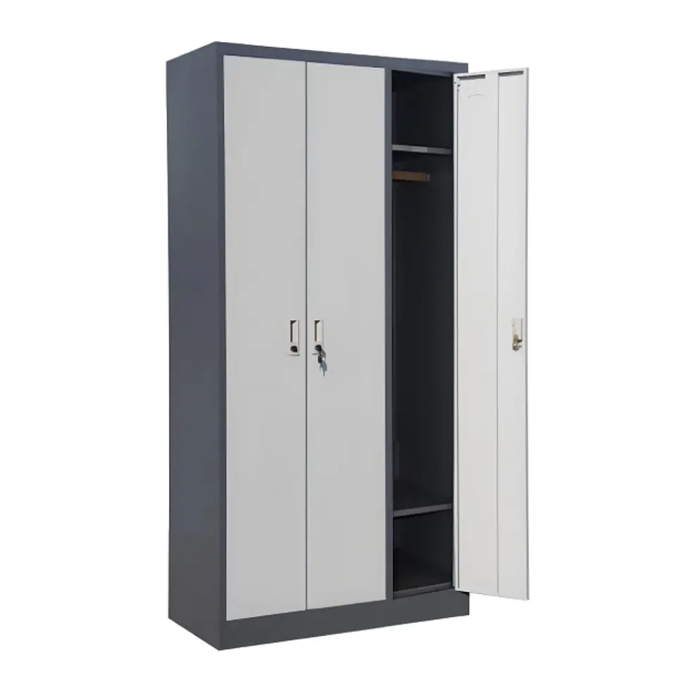 Armario de acero 90x40x185 cm. 8 espacios. 2 cuerpos 3 puertas 1