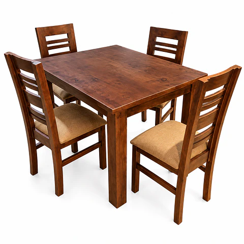 Juego comedor 4 sillas Volos Nogal tapiz beige