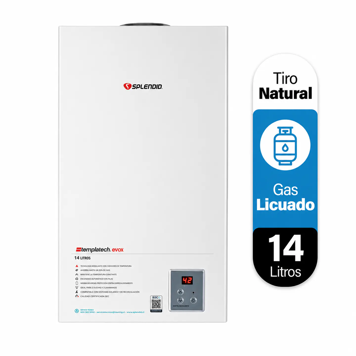 Calefont 14 litros Gas licuado Tiro natural Splendid 1
