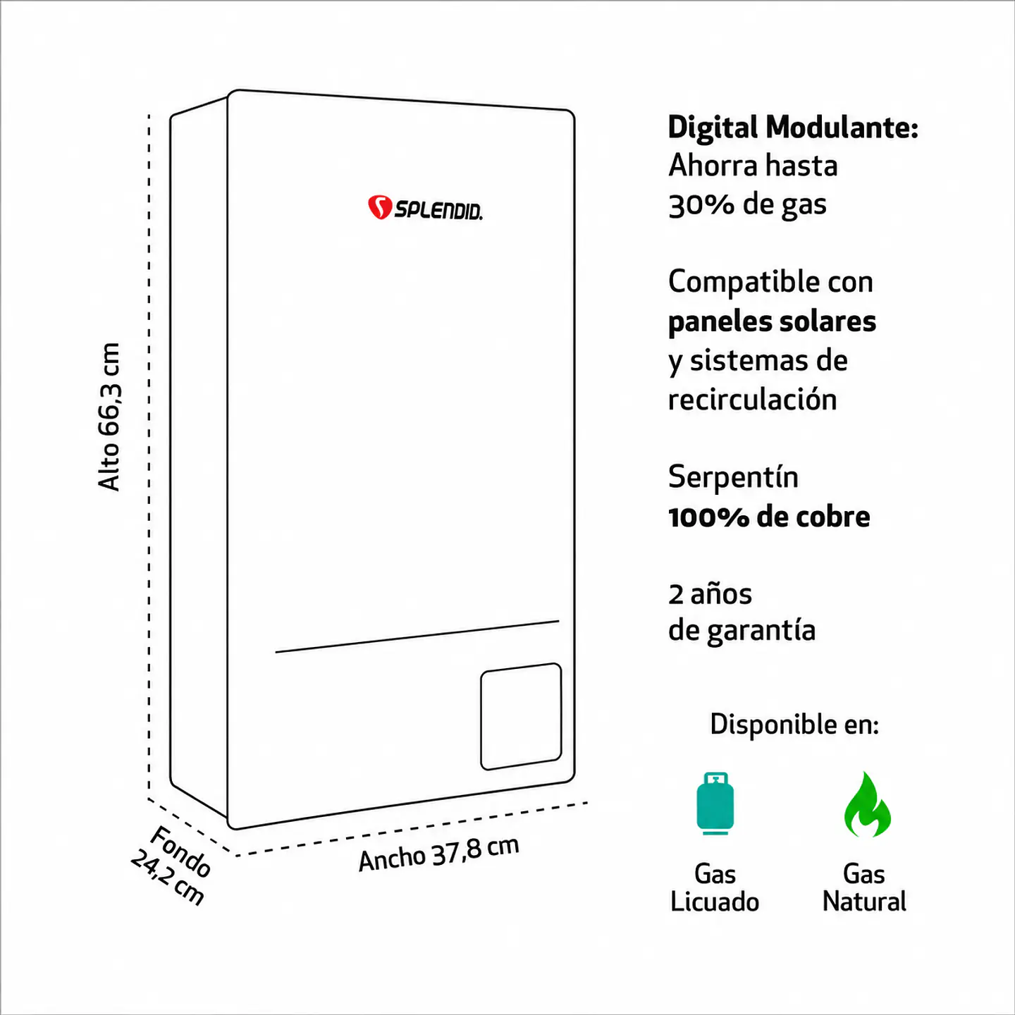 Calefont 14 litros Gas licuado Tiro natural Splendid 4