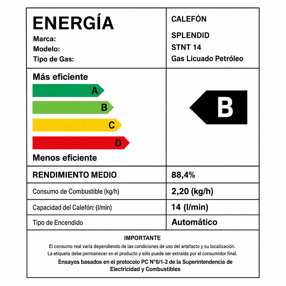 Calefont 14 litros Gas licuado Tiro natural Splendid 6
