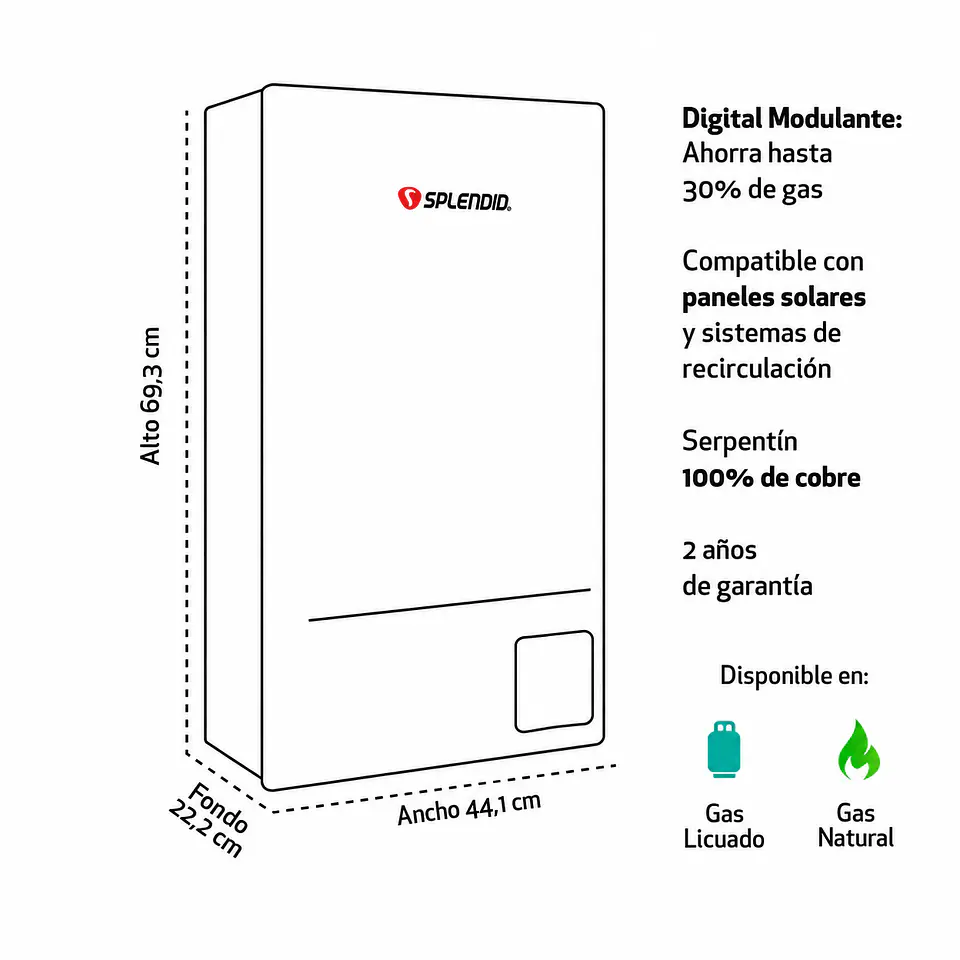 Calefont 16 litros Gas licuado Tiro natural Splendid 4