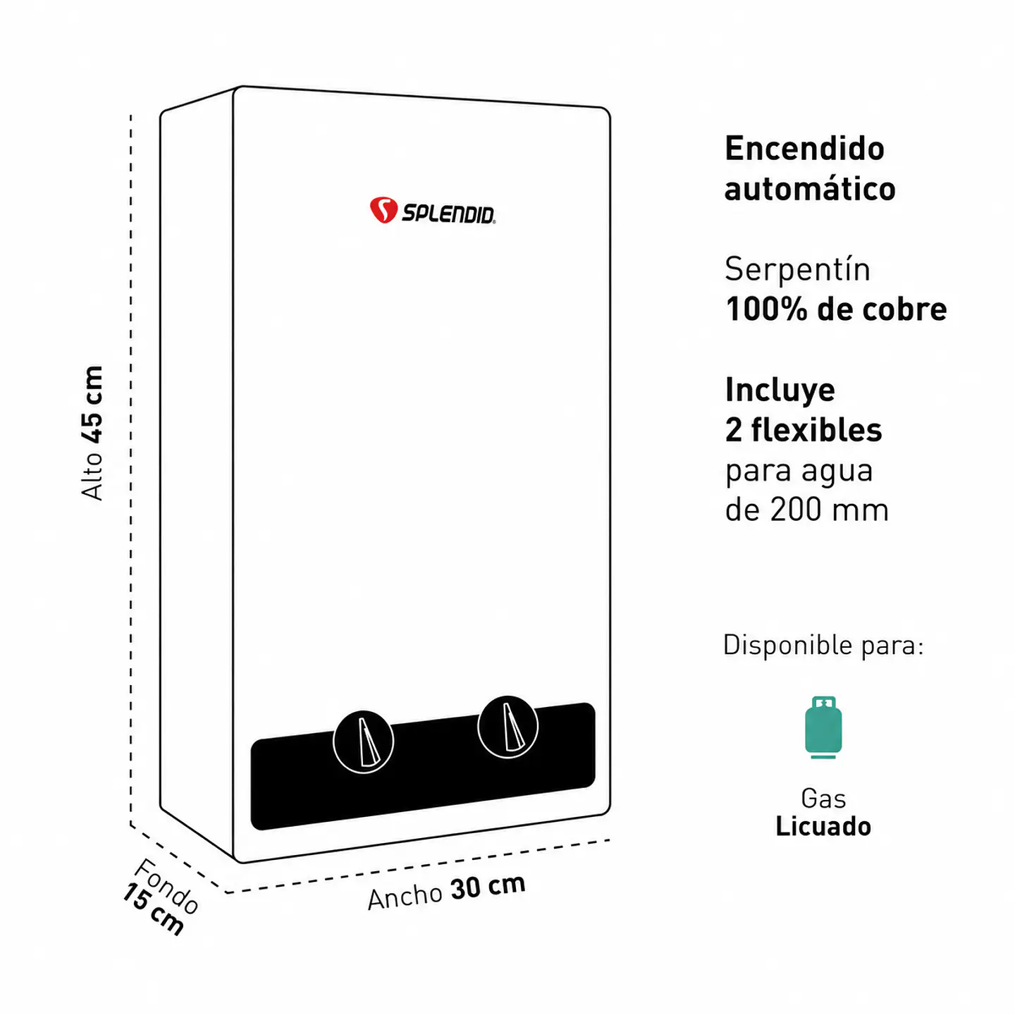 Calefont 6 litros Gas licuado Tiro natural Splendid 4