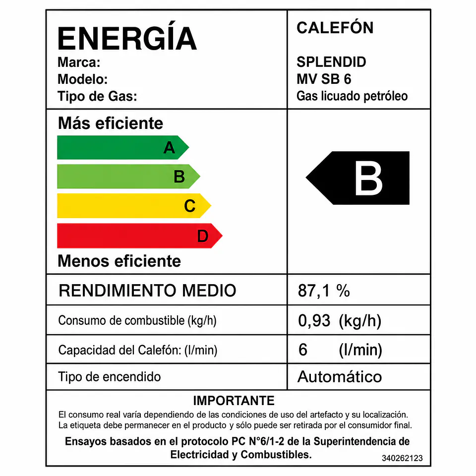 Calefont 6 litros Gas licuado Tiro natural Splendid 6