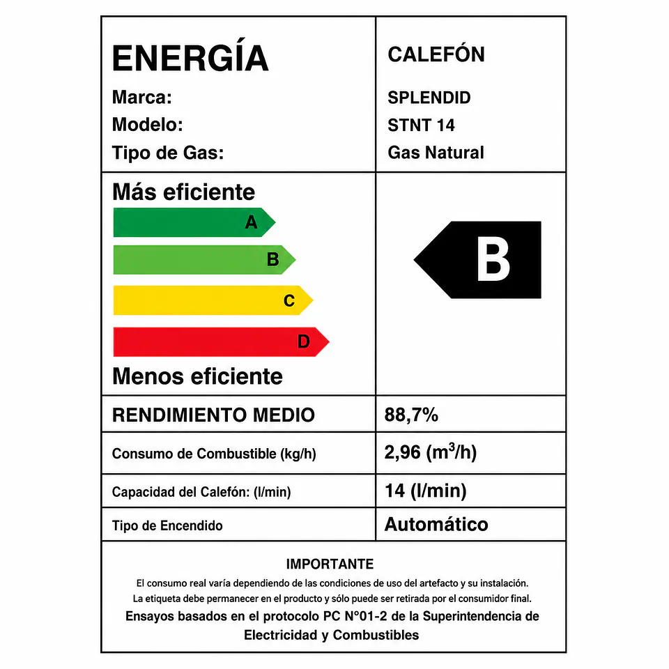 Calefont 14 litros Gas natural Tiro natural Splendid 7