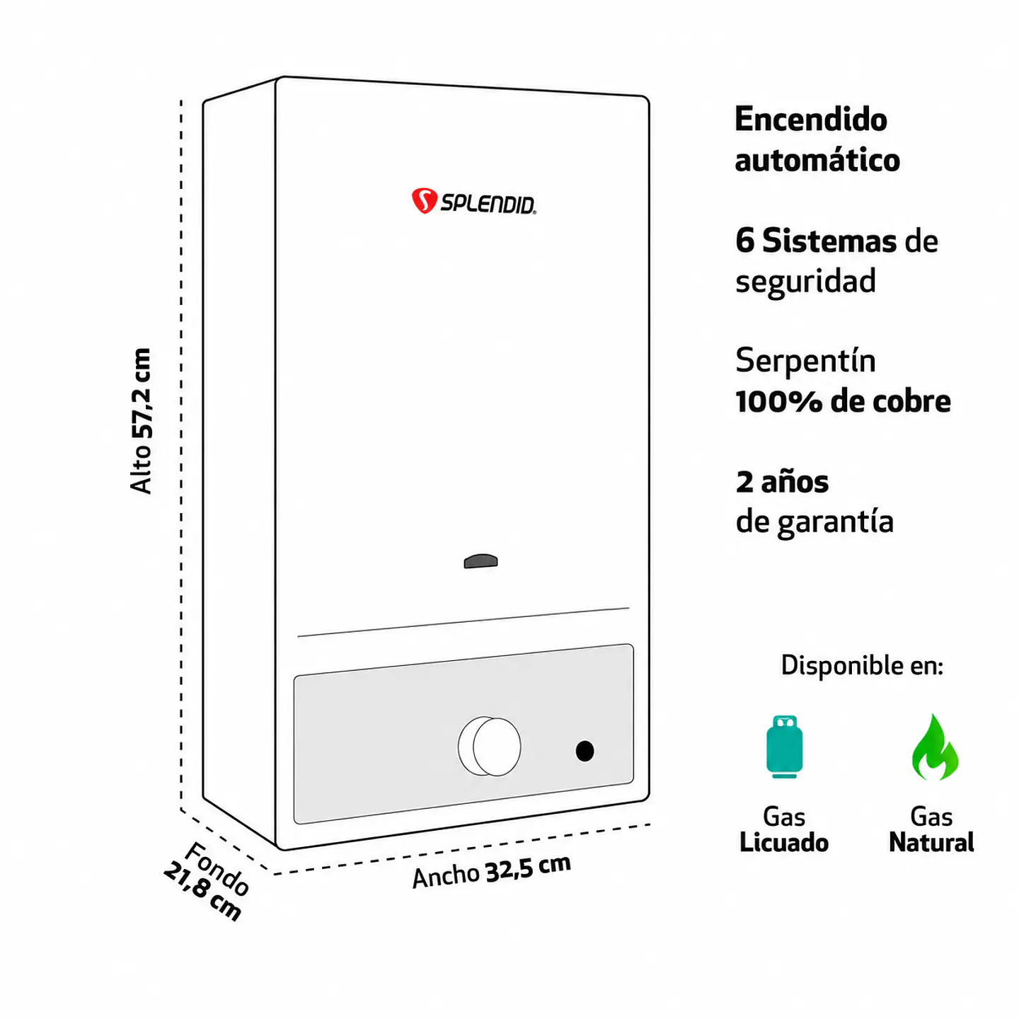 Calefont 10 litros Gas licuado Tiro natural Splendid 4