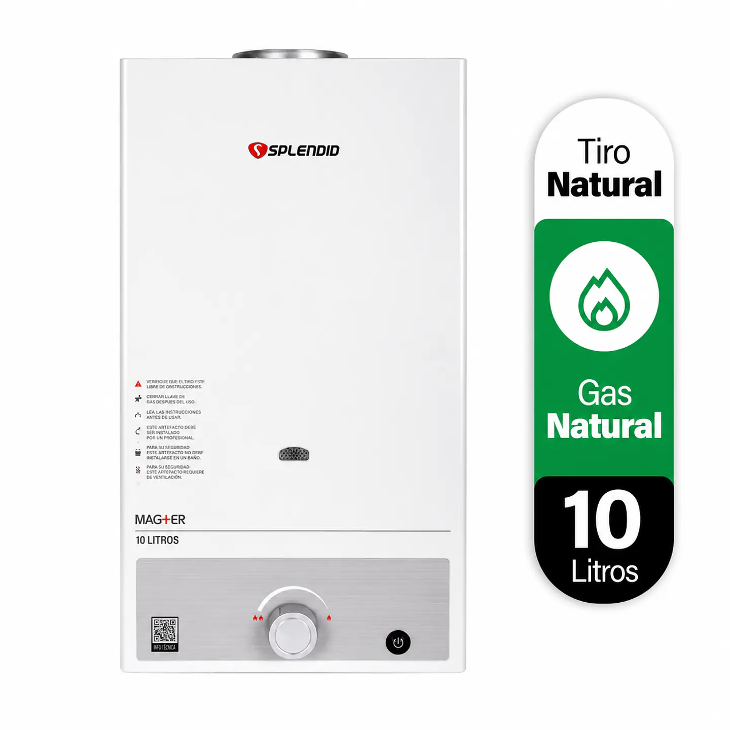 Calefont 10 litros Gas natural Tiro natural Splendid 1