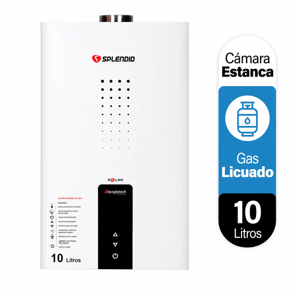 Calefont 10 litros Gas licuado Cámara estanca Splendid 1